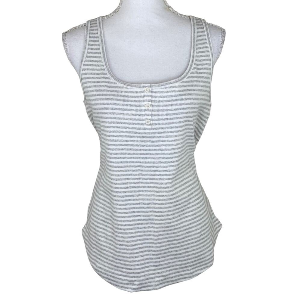 NWOT Haven Well Within White Stripe Top Size L Athleisure Coastal Minimalist